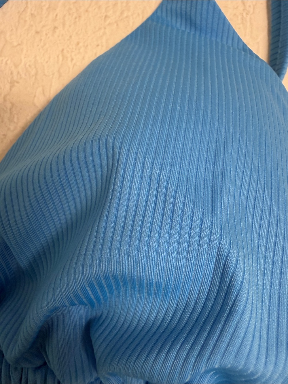 Victoria Secret Bright Blue Ribbed Triangle Bikini Top XL - Picture 2 of 5